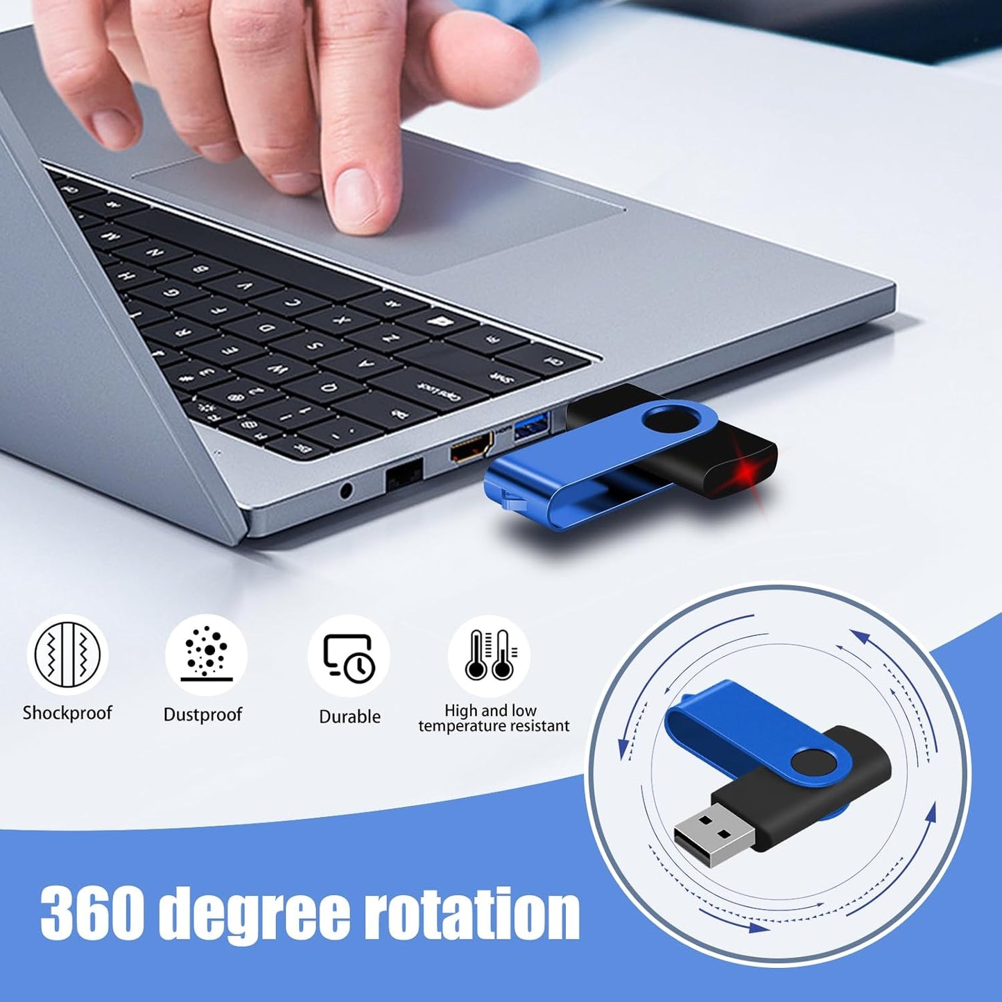 EASTBULL Flash Drive Bulk 2GB USB 50 Pack with Lanyards USB 2.0 Thumb Drive Bulk Memory Stick Swivel Pen Drive for Storage and Backup 2 GB 50 Pack, Blue