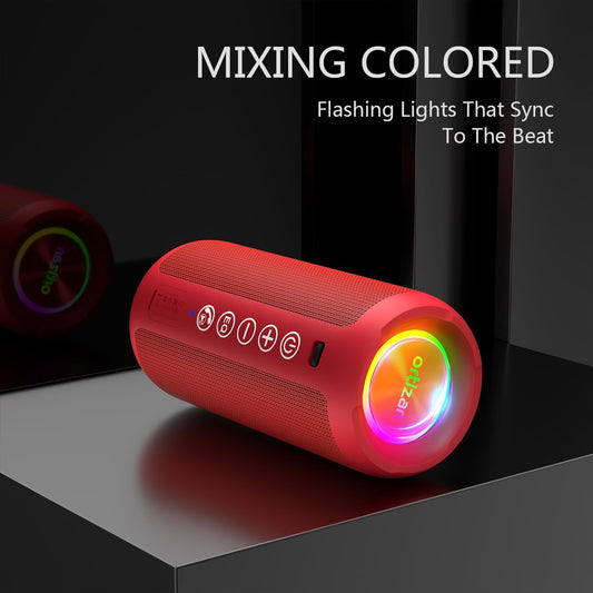 Ortizan Portable Bluetooth Speaker: IPX7 Waterproof, 24W Loud Sound, Deep Bass, Bluetooth 5.3, LED Lights, Wireless Stereo Pairing, 30H Playtime, for Home/Outdoor/Party/Beach, Birthday Gift (Red)