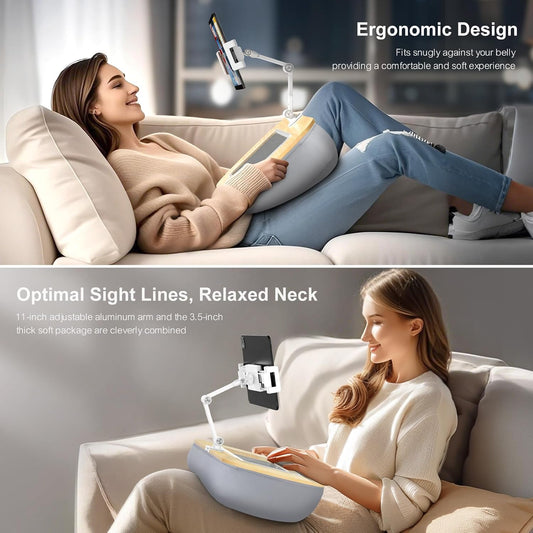 UPERGO Tablet Kindle Stand Pillow, iPad Pillow Holder for Lap with Soft Bean Bag, Fits 4.7 to 12.9 Inch Tablets, Ideal for Hands-Free Reading and Relaxation on Sofa, Couch, Bed, Car