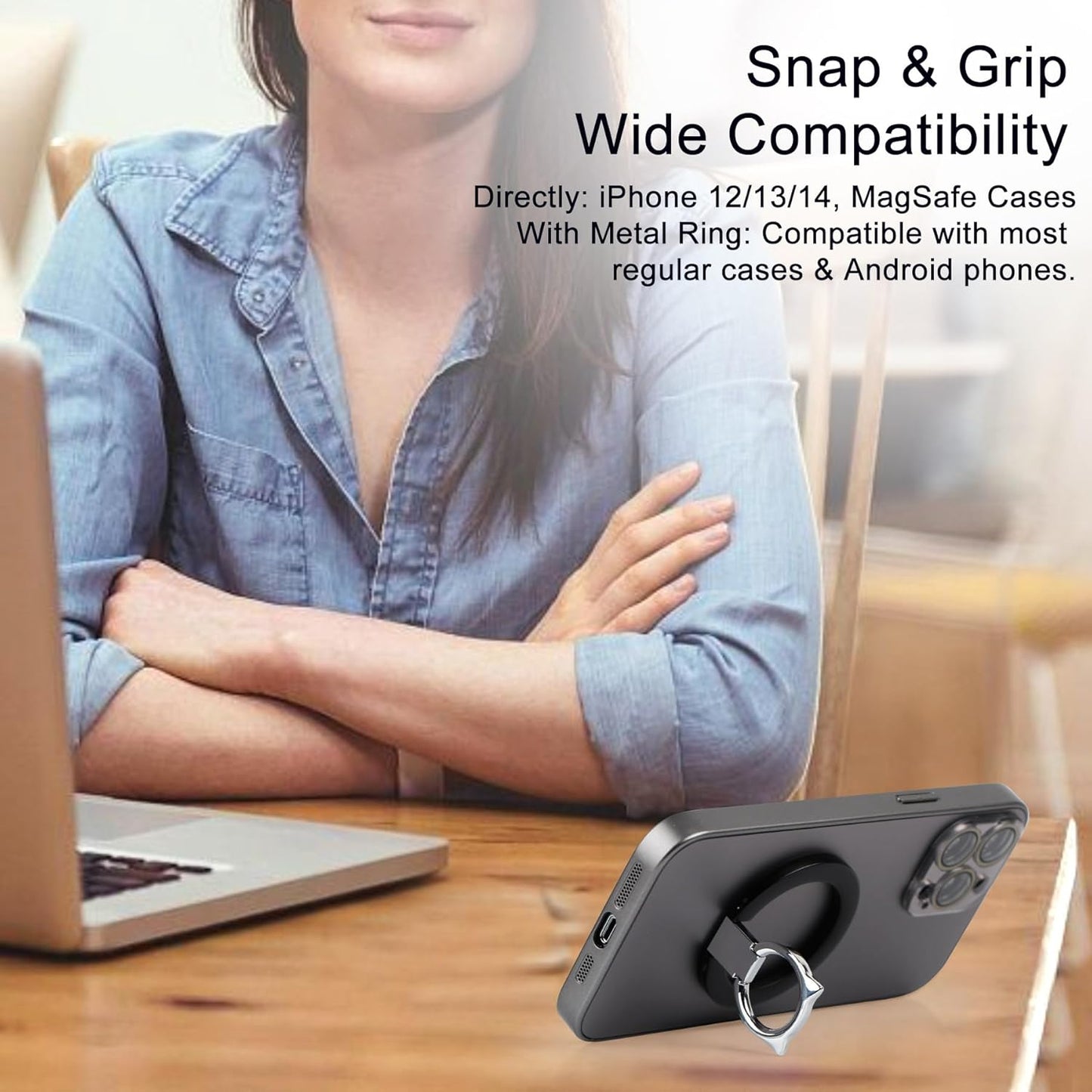 Magnetic Phone Grip for MagSafe, EI Sonador Magnet Phone Ring Holder, Removable, Compatible with iPhone 14 Plus 13 12 Pro Max Mini (Pink)