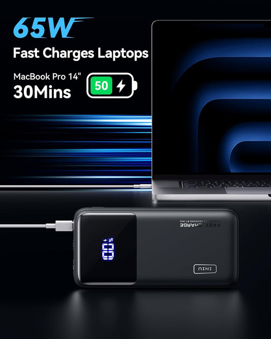 INIU Power Bank, 20000mAh 65W Compact USB C Laptop Portable Charger, PD QC Fast Charging 3-Output Battery Pack, Travel Charger for Laptop MacBook iPad Tablet Steam Deck iPhone 16 15 Samsung S22