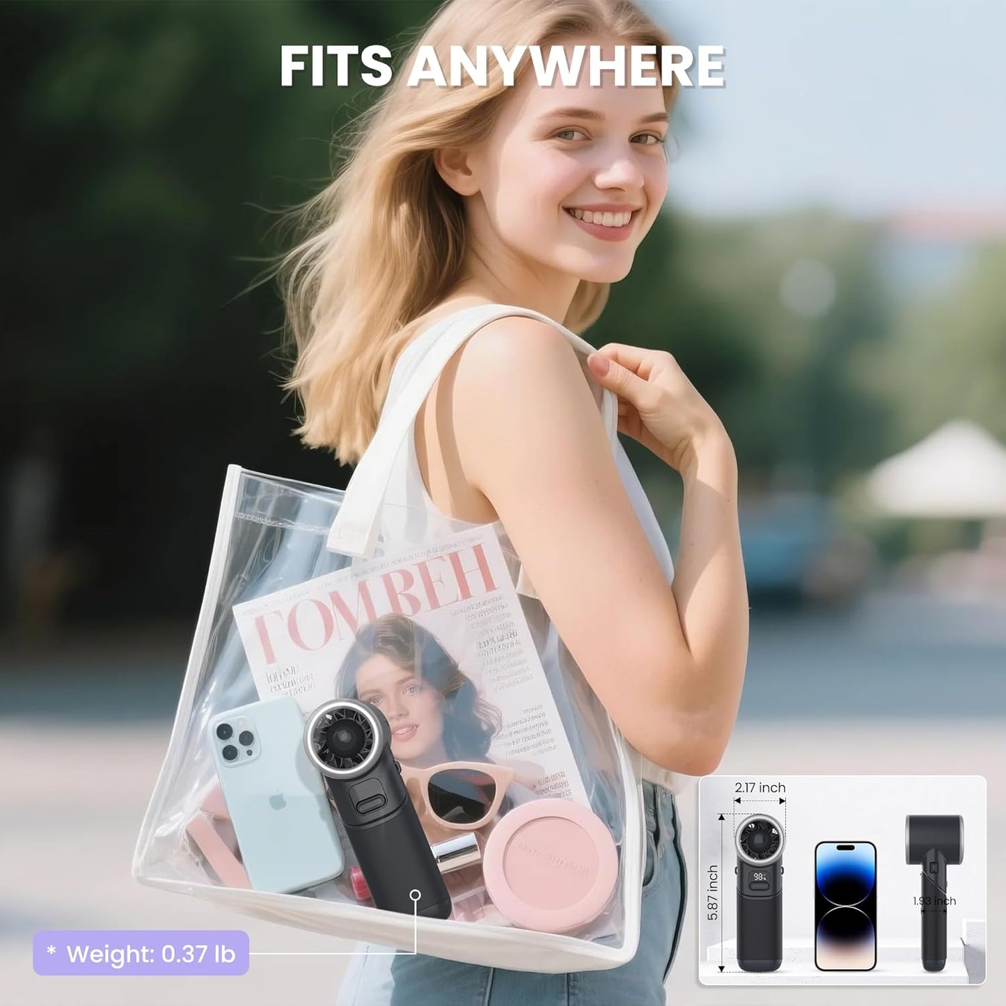 Portable Handheld Fan - 5000mAh Rechargeable Battery, 19Hrs Cooling Max, 5 Speed, 11000RPM High-Power Motor, 3-IN-1 Personal Mini Fan with Neck Strap for Women Men Travel/Camping/Outdoor - Black