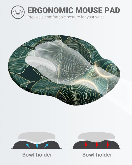 Ergonomic Mouse Pad Wrist Support, Comfortable Mouse Pad Wrist Rest, Relieve Wrist Pain Gel Mouse pad, Non-Slip Rubber Base Mousepad for Laptop, Computer(Green Leaf)