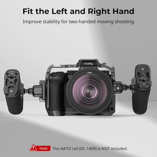 SmallRig Push-Button Rotating NATO Side Handle for Left and Right Hand, 360° Rotatable Side Handle with Anti-Slip Silicone, Camera Grip with Built-in Threaded holes, Wrist Strap Hole, Cold Shoe - 4359