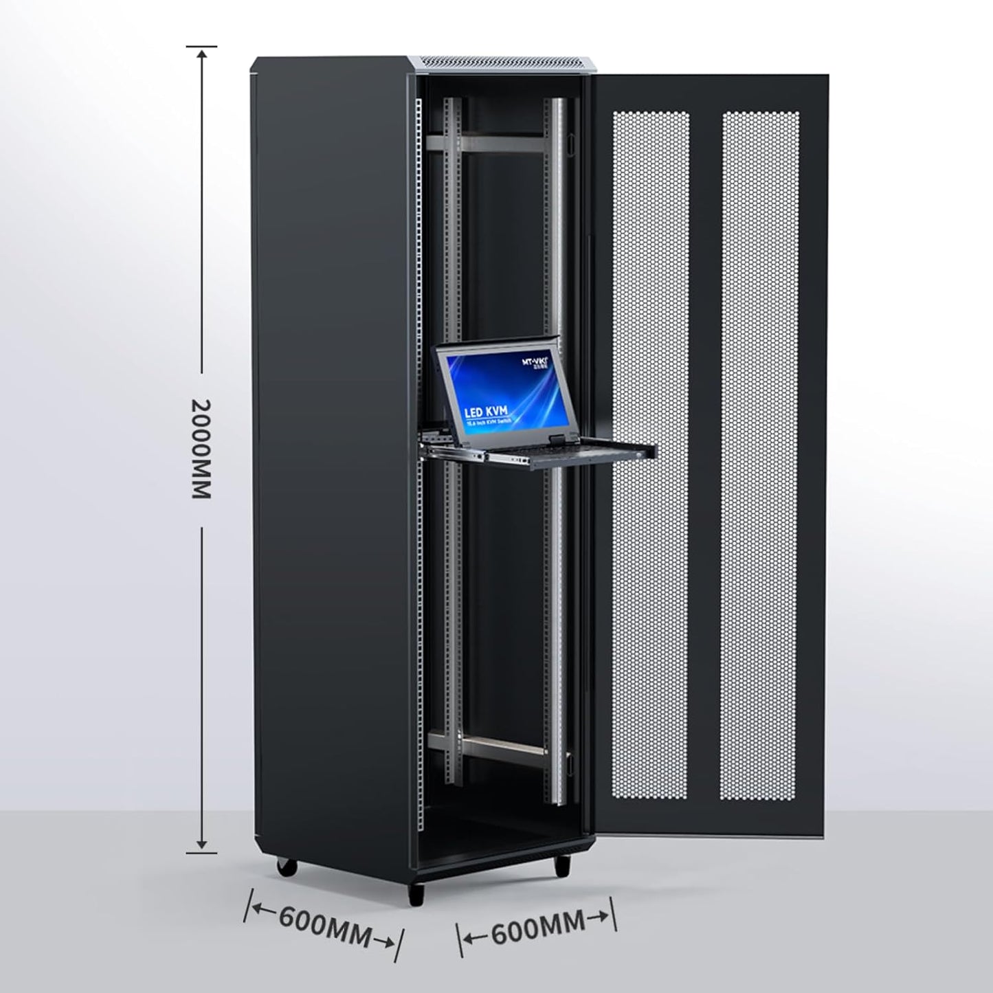 MT-VIKI 8 Port KVM Console HDMI, 1U Rack Mount KVM Console w/15.6'' LCD Monitor, 1080P Short Depth Integrated Touchpad+Keyboard+Drawer+8 Cables, Support OSD/Hotkey