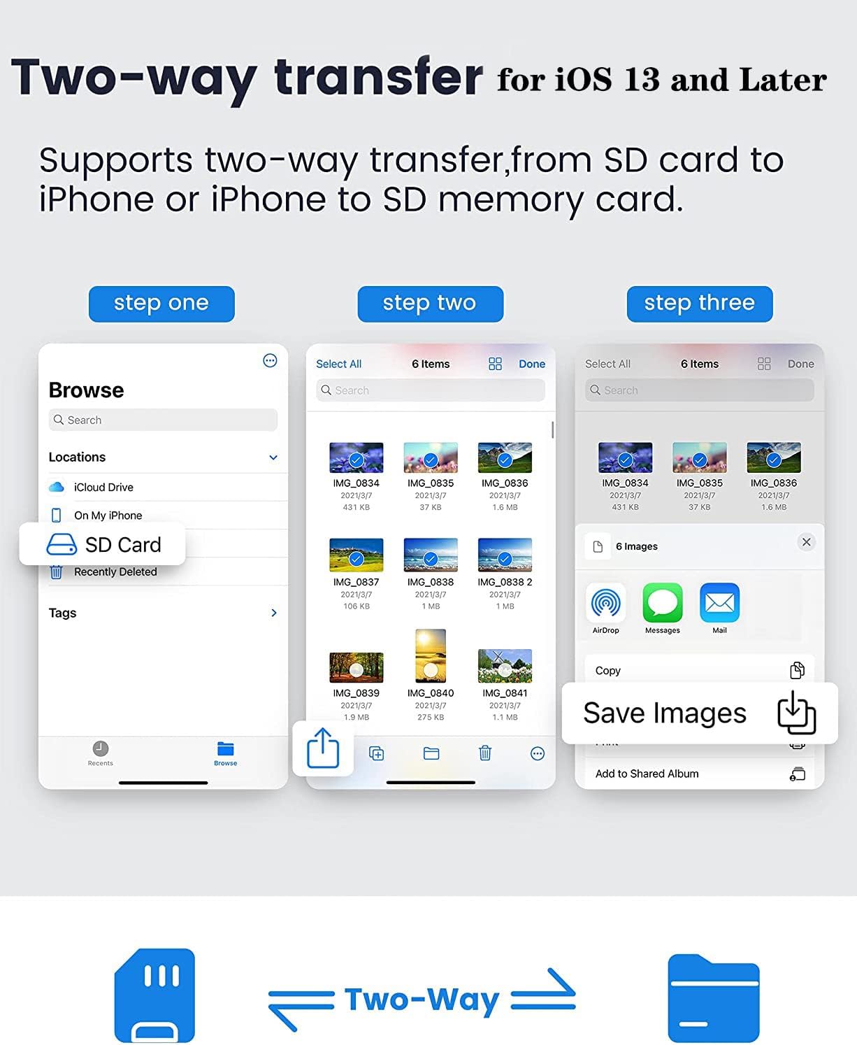 Lightning to SD & TF Card Reader Adapter, Apple MFi Certified 2 in 1 Micro SD TF Memory Card Dual Slot Dongle Cord for iPhone 14 13 12 11 X XS XR 8 7 Plus, iPad, Plug and Play