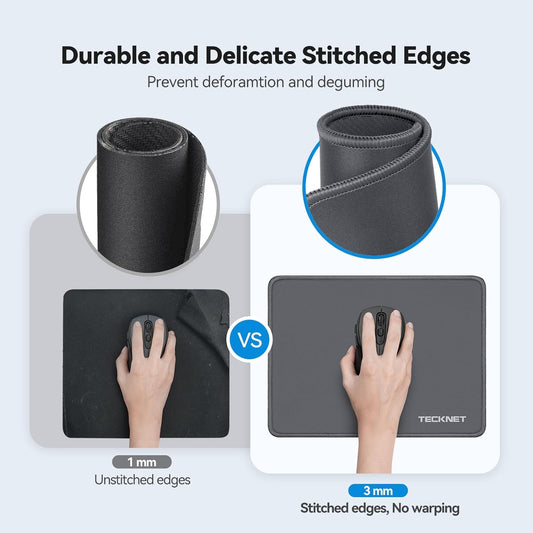 TECKNET Mouse Pad with Anti-fray Stitchin, Waterproof Surface & Non-Slip Rubber Base with Stitched Edges Gaming Mouse Mat for Laptop,Compatible with Laser and Optical Mice - Dark Gray