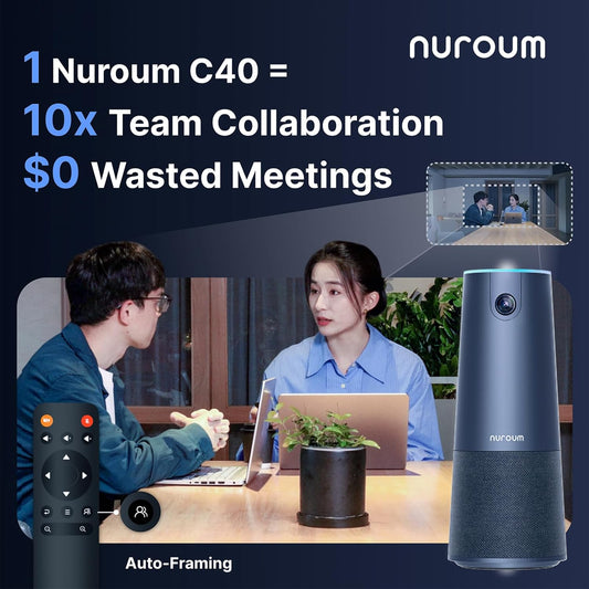 NUROUM C40(2nd Gen) 2K Video Conference Webcam with Microphone and Speaker, 5X Zoom, 4 Noise Cancelling Mics Conference Room Camera, 120°Ultra Wide Angle, 16ft Voice Pickup, for Zoom/Skype/Teams