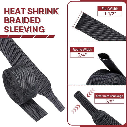 Heat Shrinkable Braided Sleeving 2:1 Ratio- Abrasion Protection Flexibility Wiring Harness Cable Sheath (3/4" ID, 30ft)