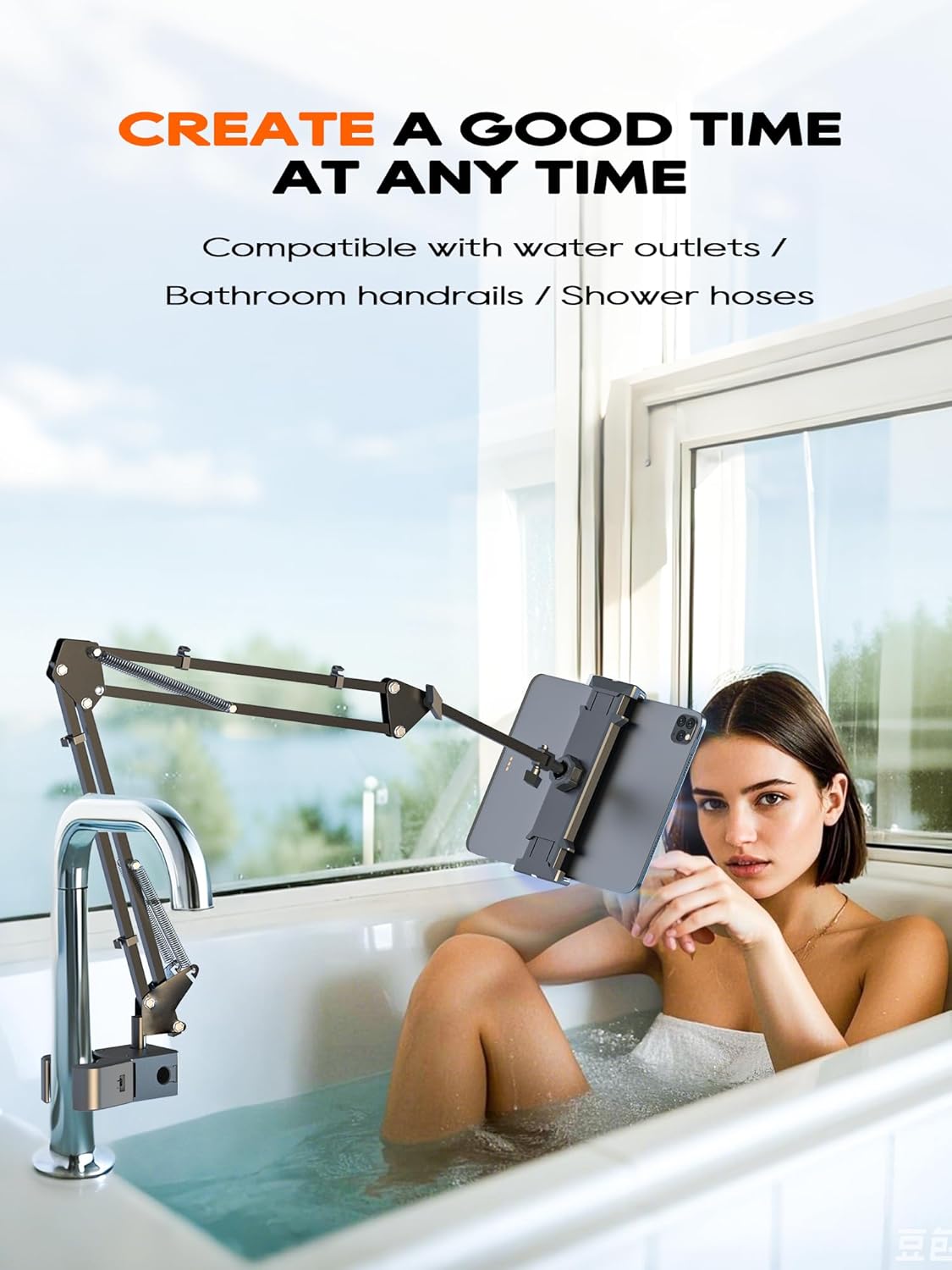 Tablet Stand, Tablet Mount Adjustable with Clamp for Round tube, Universal Flexible Tablet Holder with 360 Degree Rotation for iPad/iPhone/iPad Pro/N-Switch,or Other 4.5~13.5 Inches Devices (Black)