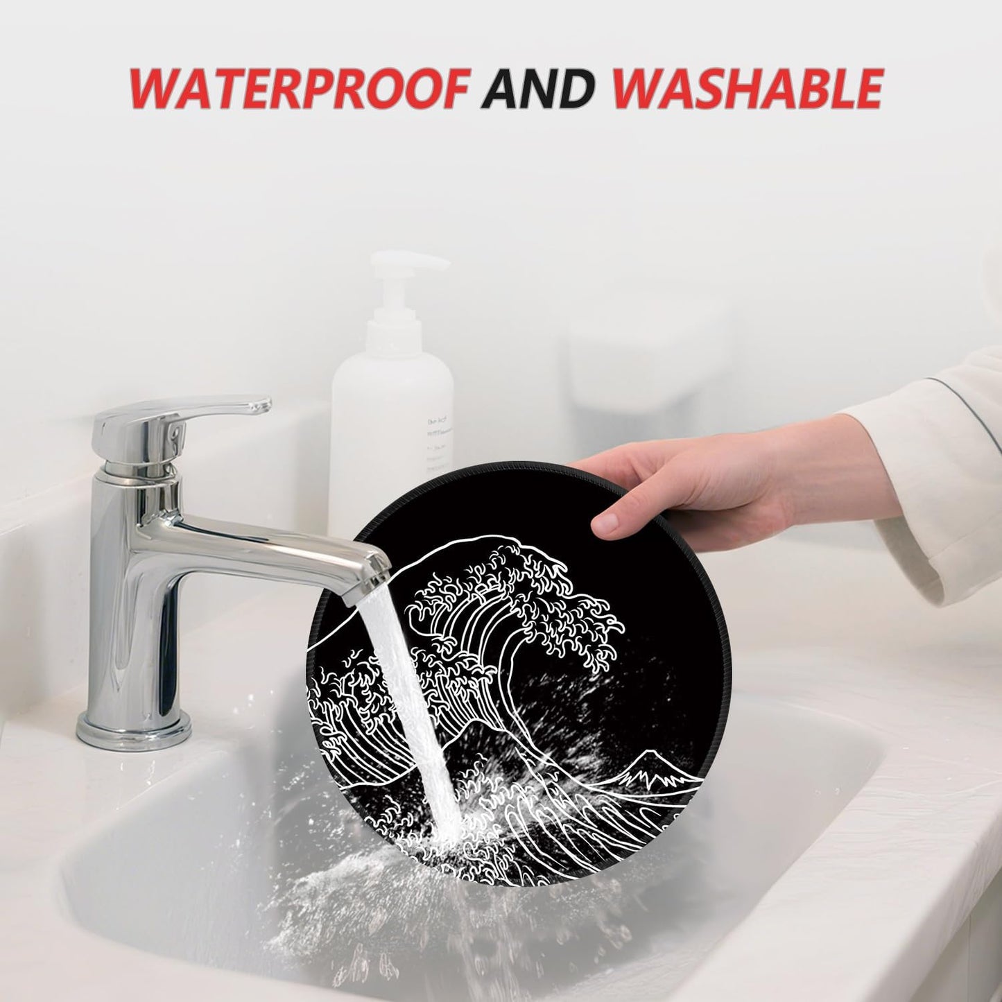 ITNRSIIET Mouse Pad Non-Slip Rubber Base Smooth Surface Stitched Edges Waterproof Durable Compatible with All Mice for Office & Gaming, Desk Accessory, Diameter 8.7 inch, Wave