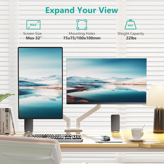 WALI Dual Monitor Stand for 17-32 inch Screens, Dual Monitor Arms for 2 Monitors Holds up to 19.8 lbs, Adjustable Gas Spring Dual Monitors Mount, VESA 75x75/100x100mm (GSMP002NW), White