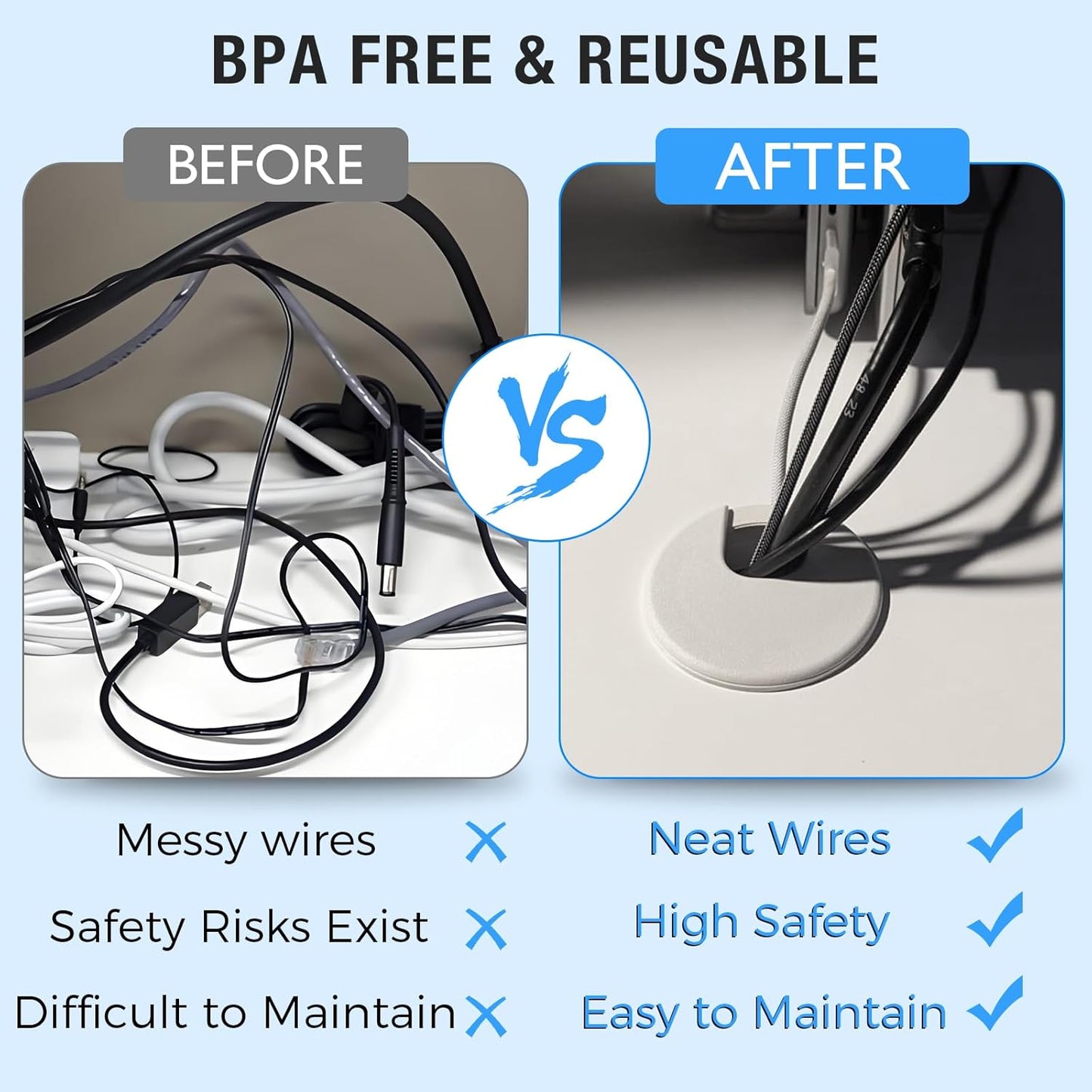 Desk Grommet 2" (50 mm), Desk Cord Hole Cover, Cable Grommet ABS Plastic, Desk Hole Grommet for Office and Home Table Cable, Detachable Cable Cord Organizer (Light Grey 2 Pcs)