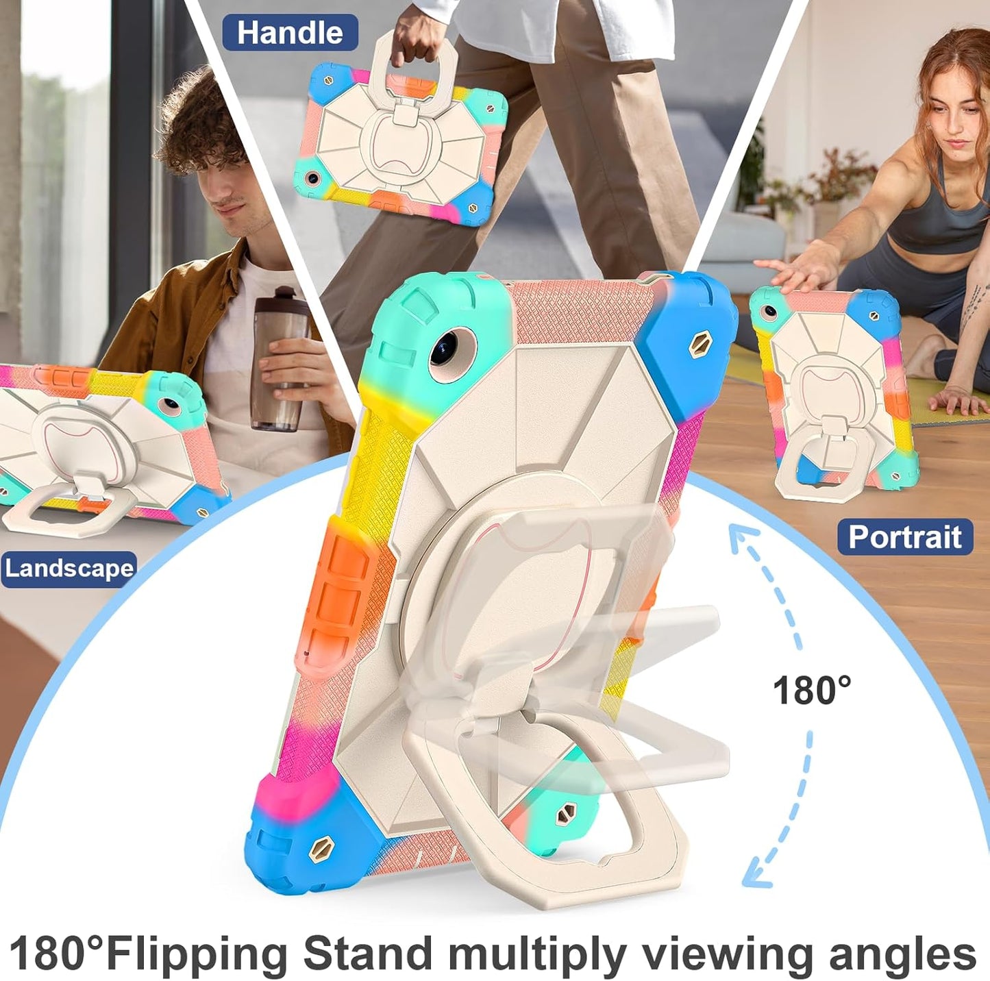 for Galaxy Tab A9 Plus Case 11 Inch, Rugged Case for Samsung Galaxy A9+ Tablet with Screen Protector 360 Rotating Stand Shoulder Strap Pen Holder, 2023 Model(SM-X210/X216/218), Rainbow