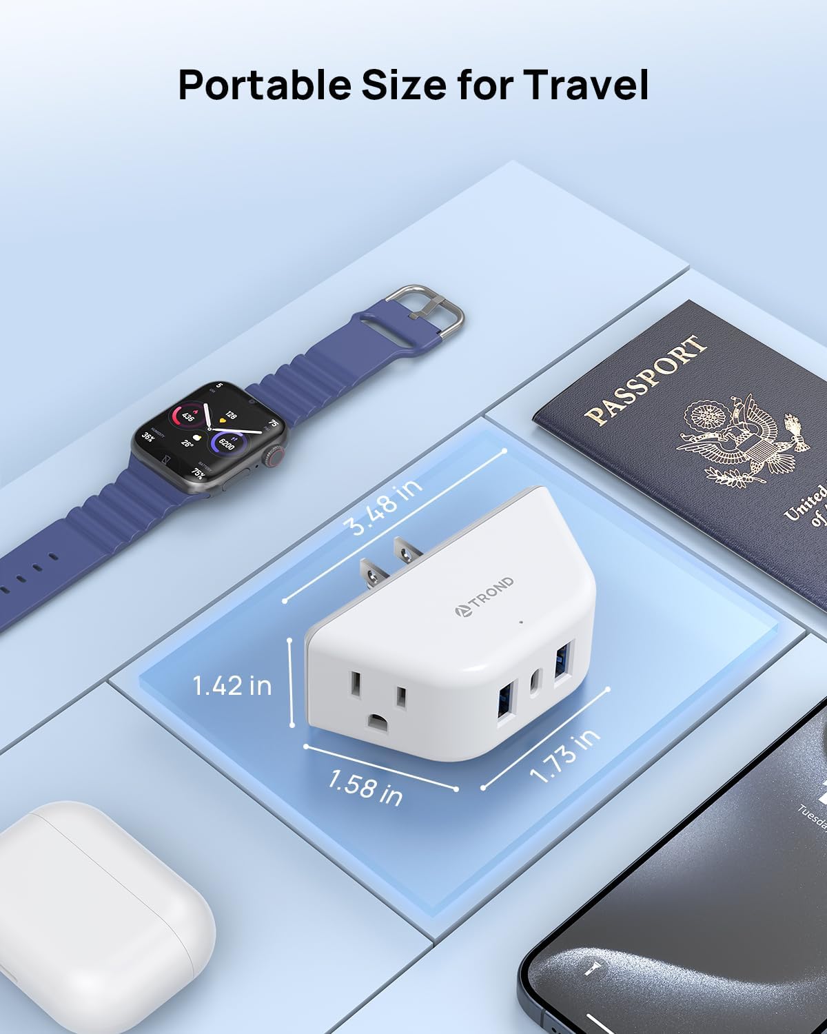 TROND Outlet Extender with USB, Wall Splitter with 2 AC Sockets, 3 USB Ports, 3-Side Design Wall Plug Adapter, Cruise Essentials, Plug Extension Outlet for Travel Home Office, White