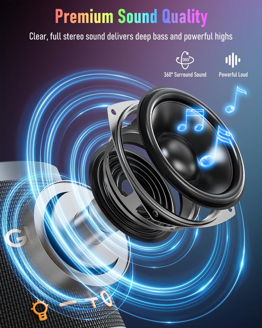 Portable Bluetooth Speaker Wireless with 9 Color Lights, 20H Playtime, Stereo Pairing, Deep Bass, IPX6 Waterproof, Bluetooth 5.3, Small Speaker for Home, Party, Outdoor, Camping, Beach, Gift