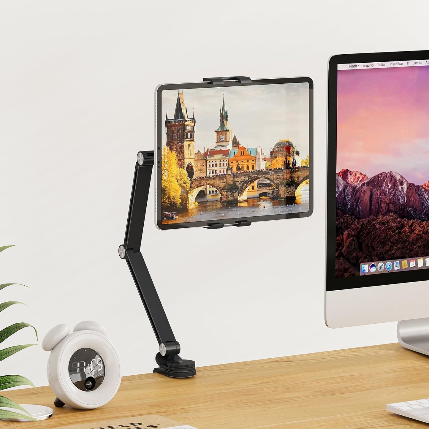 Tablet Stand Holder, Adjustable Foldable Tablet Arm iPad Desk Mount with 360°Rotate Base, Phone Holder iPad Stand for Desk and Bed, Compatible with Tablets, Phones or Other 4-15.6" Device