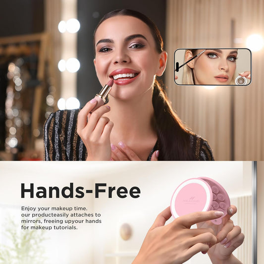Magnetic Suction Cup Phone Mount for MagSafe Case, Silicone Hands-Free Grip Holder for iPhone and Android, Mirror Shower Phone Stand for Makeup FaceTime Gym Kitchen Bathroom, Pink