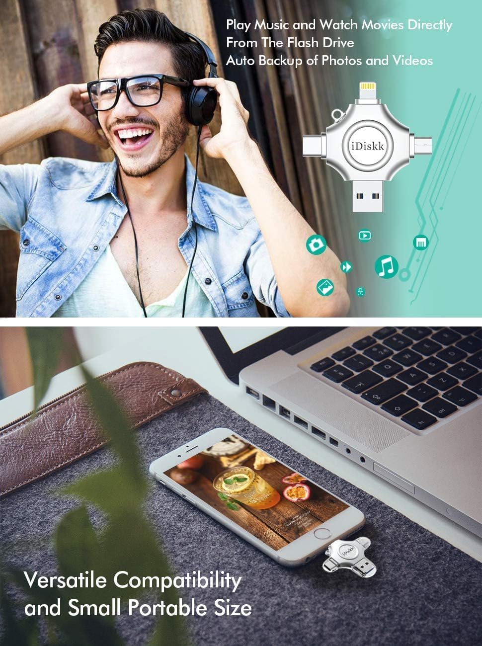 【1T B App*le Certified】iDiskk 1T Photo Memory Stick for iPhone USB Flash Drive for USB-C iPad Android, Samsung USB for iPhone 17/16/15/14/13/13 pro/12/12 pro/12 mini/11/11/Pro/XR/X, Photo Stick for PC