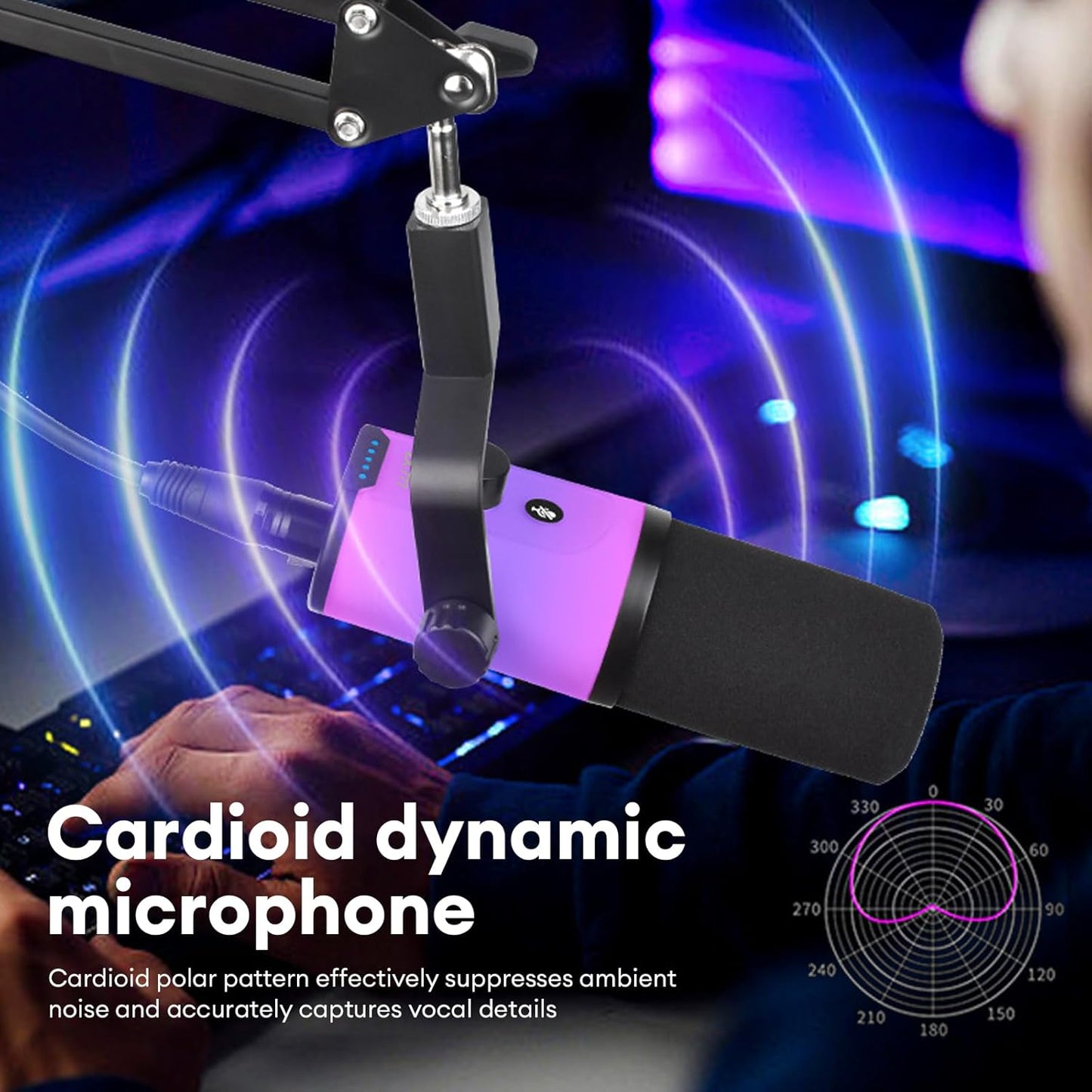 Gaming Microphone for PC, Streaming Mic with RGB Lighting, Mute & Gain Control, Boom Arm, Pop Filter, USB Condenser Gaming Mic for Podcasting, YouTube, Discord, PS4/PS5, Mac, Microfono Profesional (A)