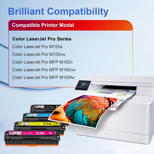 Toner Kingdom Compatible for HP 215A Toner Cartridge with HP Color Laserjet Pro MFP M182nw M183fw M155a M182n M155nw Printers (Black Cyan Yellow Magenta 4 Pack)