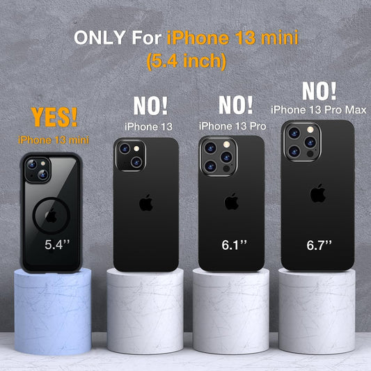 Miracase Magnetic Case for iPhone 13 Mini 5.4 Inch,with MagSafe,Built in Screen Protector,Full Body Protection(Black)