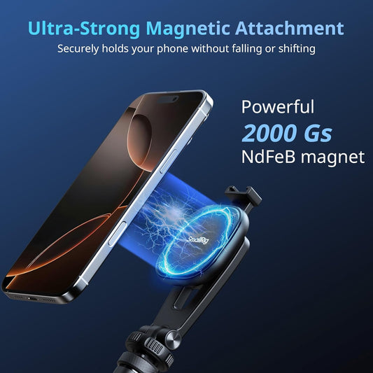 SMALLRIG AC-10 Magnetic Attachable Phone Clamp, Phone Mount with Cold Shoe Mount and 1/4"-20 Threaded Hole, for iPhone 17/16 / 15/14 / 13/12 Series, 90° Tilt for Recording, Live Streaming-5283