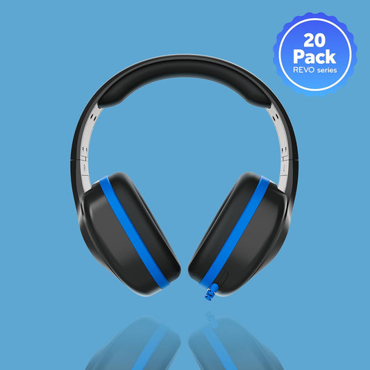 ThinkWrite Technologies REVO TW300, Premium Wired Over-Ear Headphones, Noise Reducing Headphones with 3.5mm Jack, Black - 20 Pack