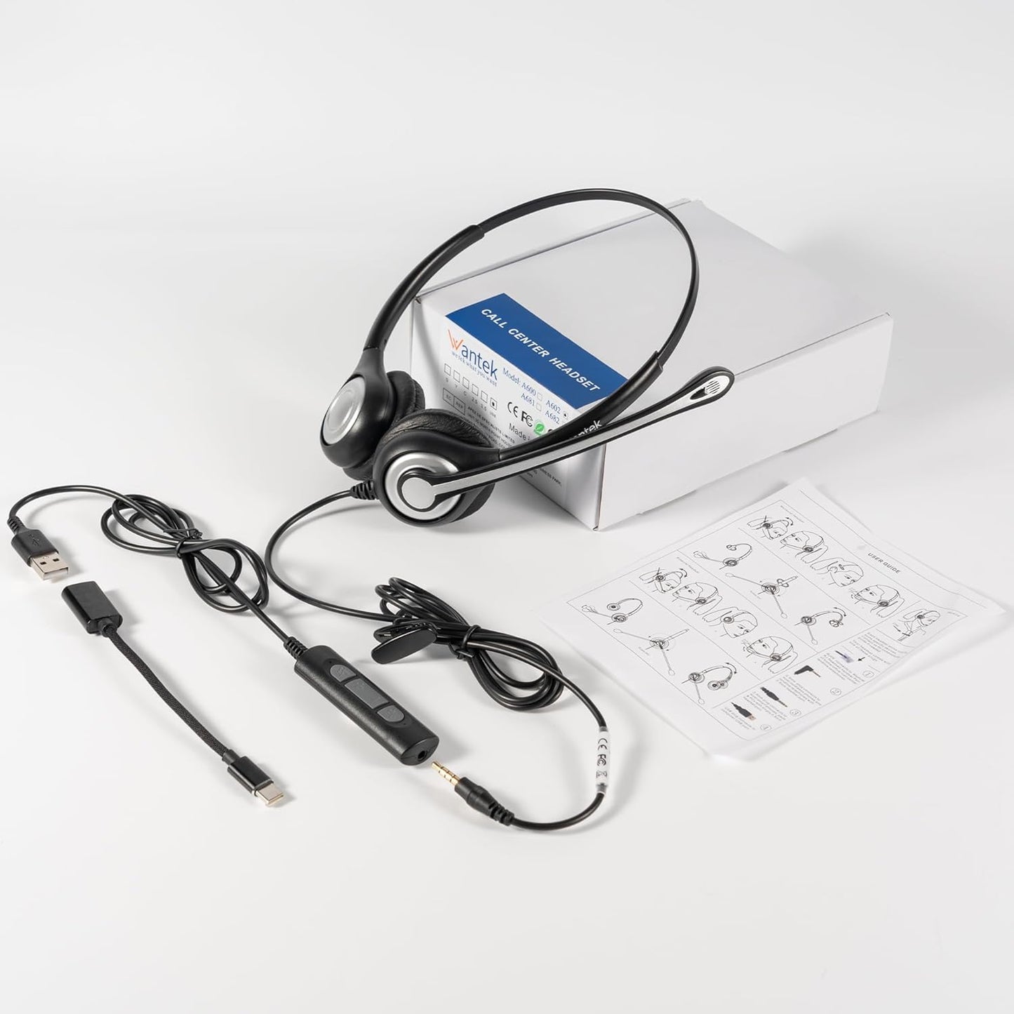 Wantek Computer Headset with Microphone for PC,Laptop,USB Headset with Noise Cancelling & Audio Controls,Computer Headphones for Call Center,Work,Ofiice,Binaural