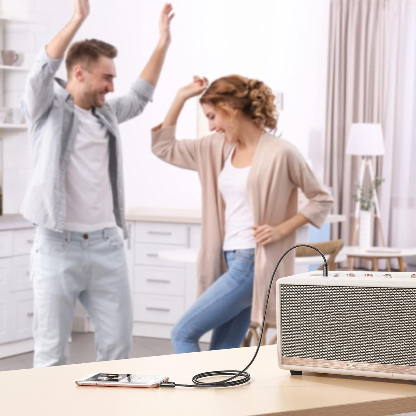 SYNCWIRE 3.5mm Nylon Braided Aux Cable (26.2ft/8m, Hi-Fi Sound), Audio Auxiliary Input Adapter Male to Male AUX Cord for Headphones, Car, Home Stereo, Speaker, iPhone, iPad, iPod, Echo & More - Black