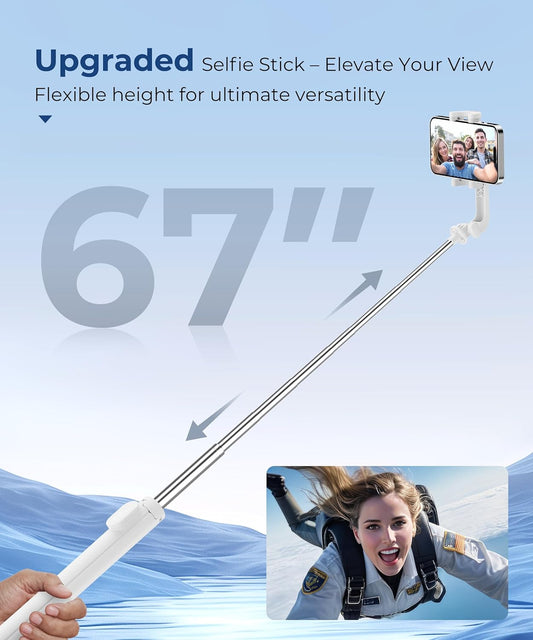 67‘’ Selfie Stick, Phone Tripod with Wireless Remote Control, Portable Selfie Stick Tripod for Photograph, Live Streaming, Video Recording, Compatible with All Cell Phones, White