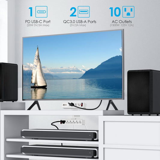 Desk Clamp Power Strip with PD20W USB-C, 2 in 1 Dual Layer Under Desk Power Strip, Removable Clamp Power Socket with 10AC Outlets & Switch, 6ft Extension Cord(ETL Listed)