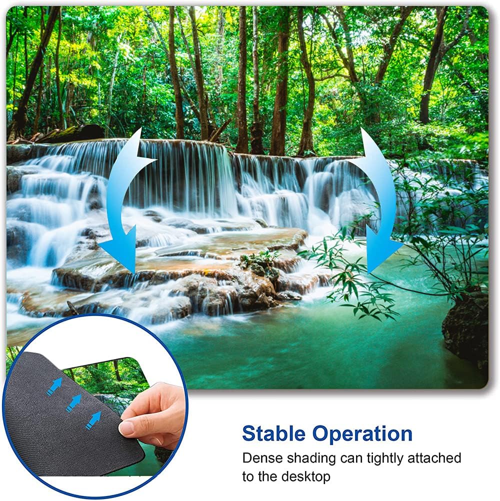 Mouse Pad, Forest Waterfall Natural Scenery Mouse Pad Custom Design, Square Waterproof Mouse Pad Non-Slip Rubber Base MousePads for Office Laptop, 9.5"x7.9"x0.12" Inch(Green Forest Waterfall)