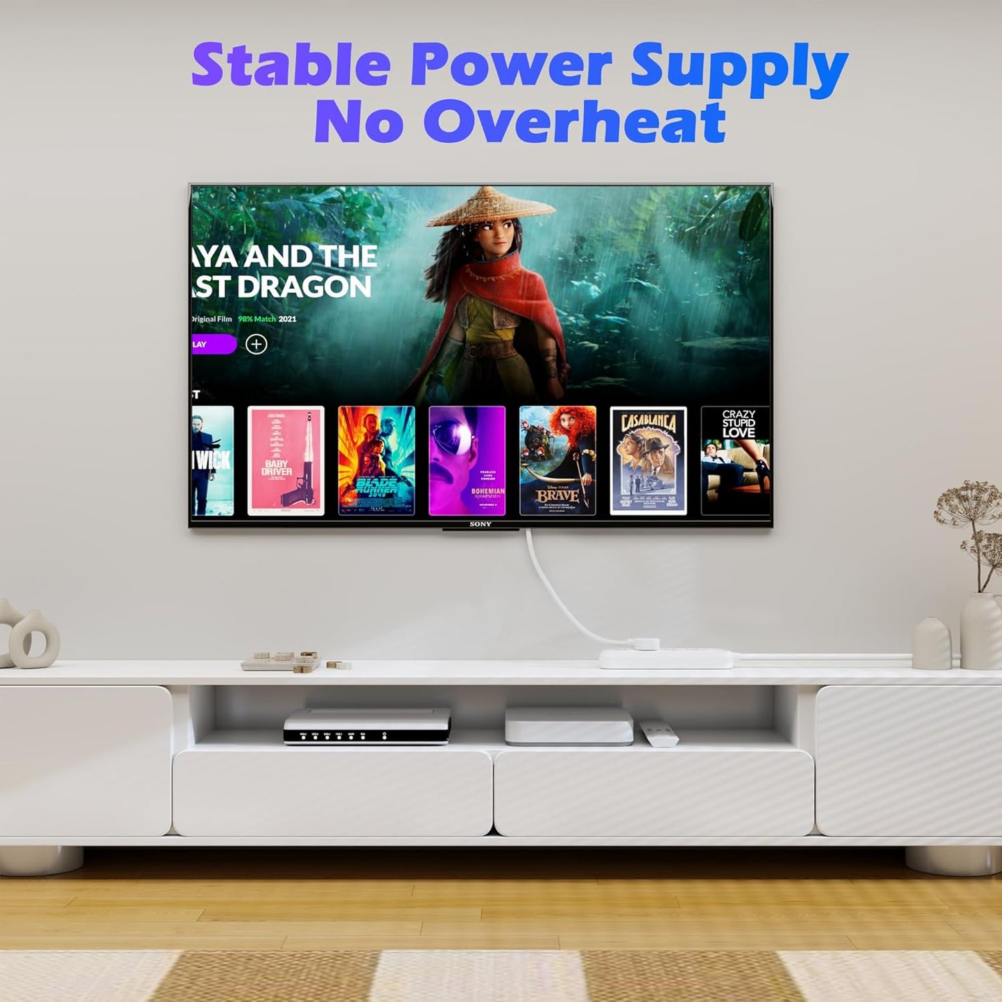 Adoreen 20 Ft Computer TV Replacement Power Cord White, Low Profile Flat Plug to 90 Degree Angled L-Shaped 18AWG 3-Prong AC Universal Power Supply Cable for Printer, PC, Monitor TV LCD, ETL+Ties