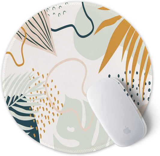ITNRSIIET Round Mouse Pad with Stitched Edge Premium-Textured Waterproof Non-Slip Rubber Base Desktop Protection Mat Diameter 8.7 inches, Tropical Plants