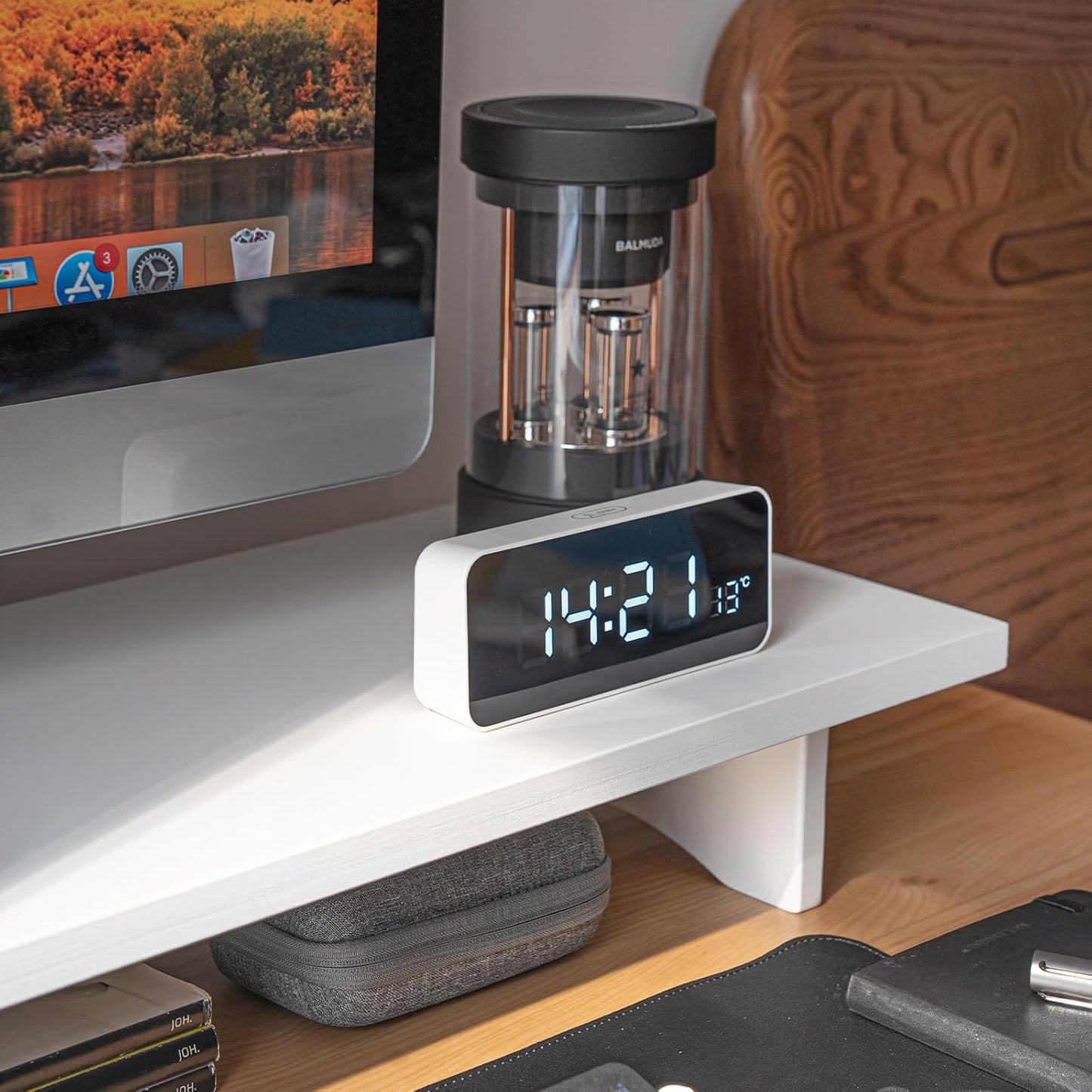 Bamboo Dual Monitor Stand Riser White, 2-Tier Desk Monitor Riser for 2 Monitors, Supports for PC Computer Monitor, Printer, Heavy TV Riser up to 300 lbs, White