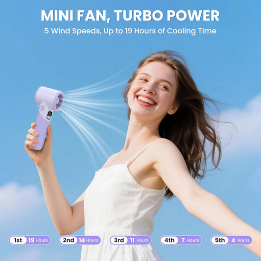 Portable Handheld Fan - 5000mAh Rechargeable Battery, 19Hrs Cooling Max, 5 Speed, 11000RPM High Power Motor, 3-IN-1 Personal Mini Fan with Neck Strap for Women Men Travel/Camping/Outdoor - Purple