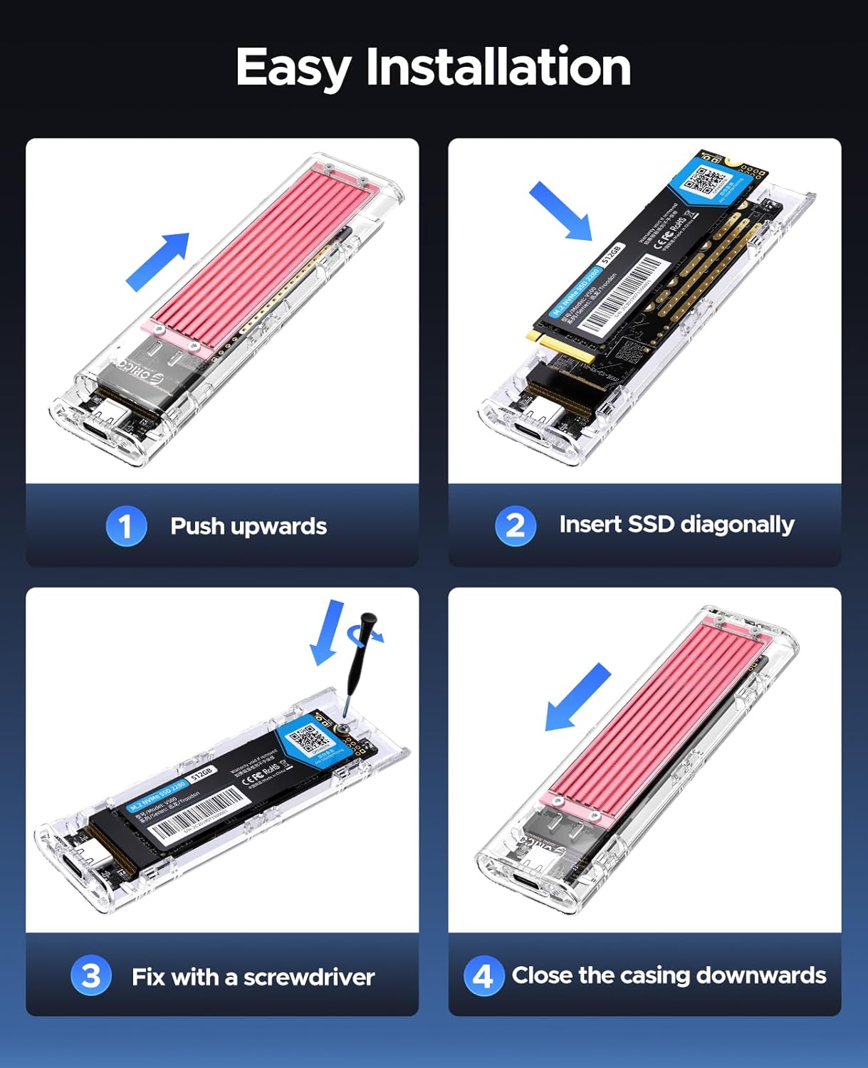 ORICO M.2 NVMe SSD Enclosure, USB 3.2 Gen 2 (10 Gbps), Transparent External Solid State Drive Adapter Enclosure for 2280 2260 2242 2230 PCI-E M2 M-Key SSD, USB Type C Converter Case-TCM2 Red