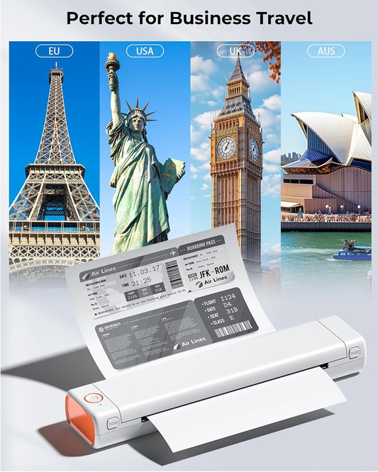 Phomemo Portable Printers Wireless for Travel, M08F Thermal Bluetooth Printer Support for 8.5"x11" US Letter, Small Inkless Printer Compatible with iOS, Android, Laptop for Car, Office, Home