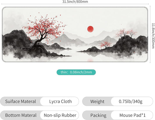 Dynippy Thin Extended Gaming Mouse Pad (31.5 * 11.8 * 0.08 inch) with Stitched Edges Large Mousepad Long XXL Keyboard and Mouse pad Desk Mat for Gaming Office & Home - Artistic Painting