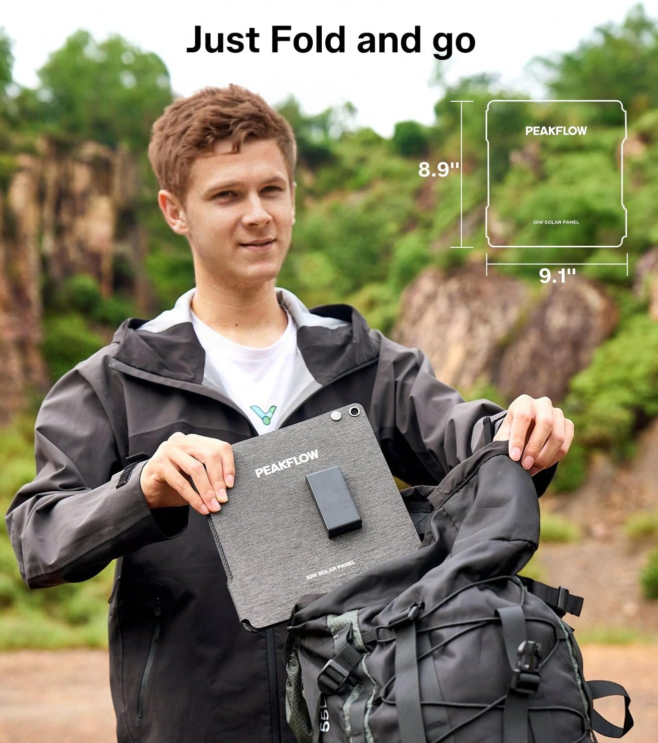 PEAKFLOW 30W Solar Panel,Foldable Portable Solar Panel,25.4% High-Efficiency, USB-A and 2 USB-C Ports, Folding IP 68 Waterproof Solar Panels with Carabiners for Camping