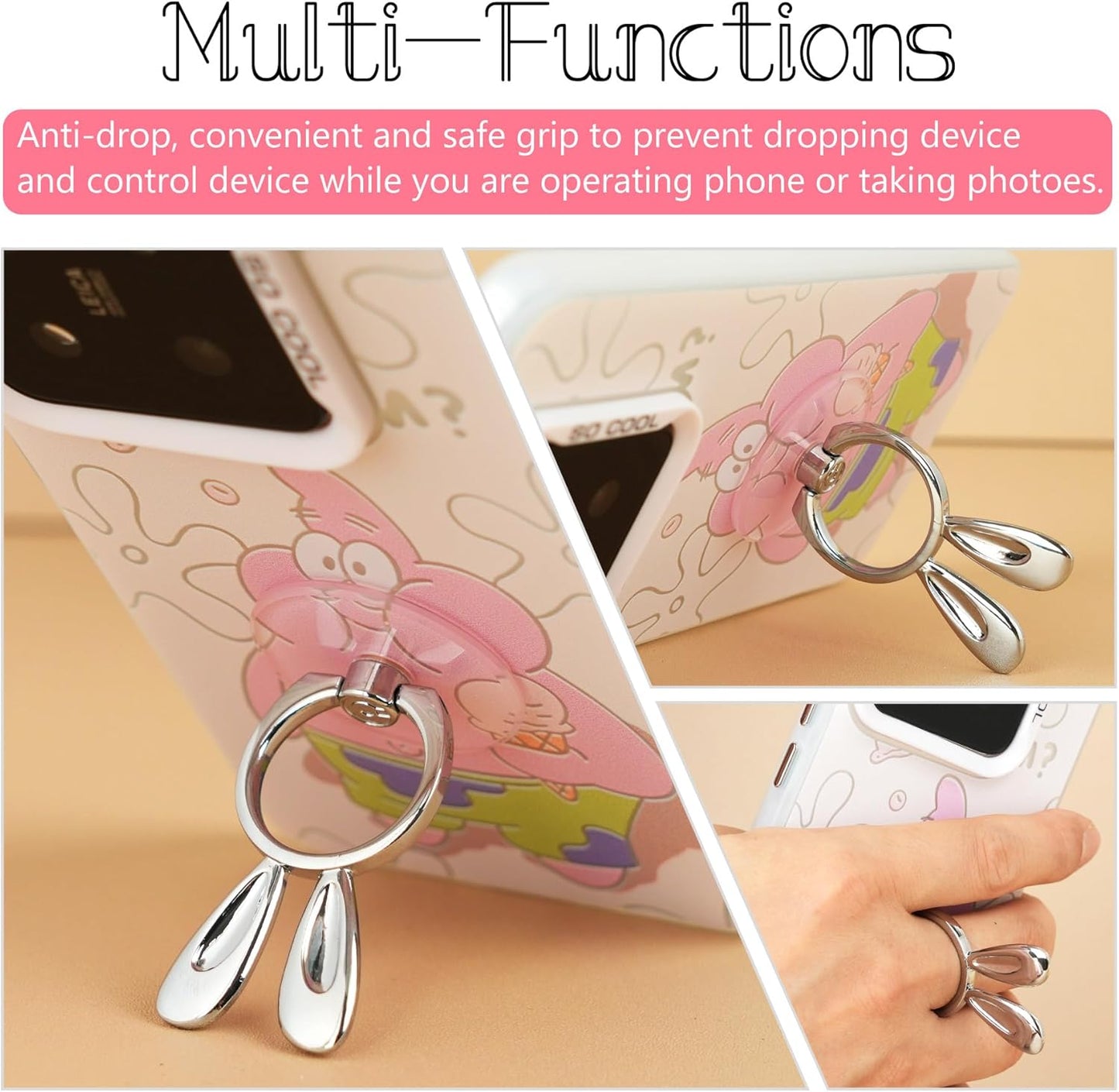 Rabbit Phone Grip - EI Sonador Clear Cell Phone Ring Holder Transparent Stand Finger Sticky Grip (2 Gold Rabbit)