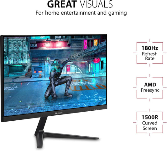ViewSonic VX2418C 24 Inch 1080p 1ms 180Hz Curved Gaming Monitor with FreeSync Premium, Eye Care, HDMI and DisplayPort