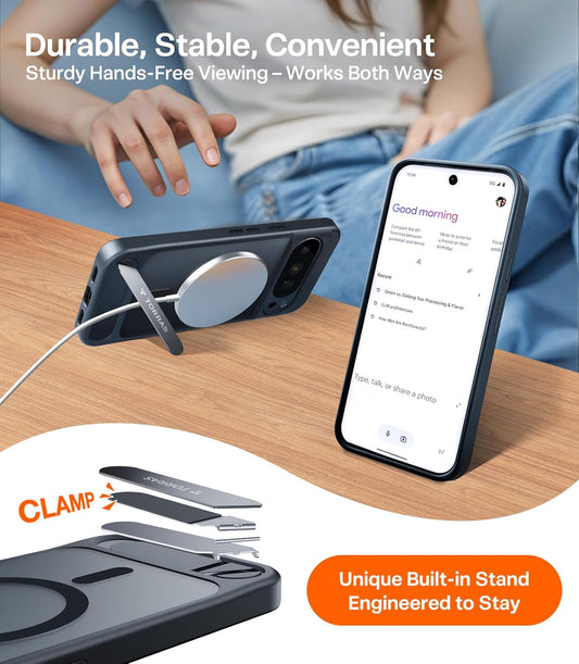 TORRAS Magnetic & Stand for Google Pixel 10 Pro XL Case, Fit for MagSafe, Military Grade Drop Protection, Slim Fit for Google Pixel 10 Pro XL Phone Case with Sturdy Kickstand, Translucent Matte Black