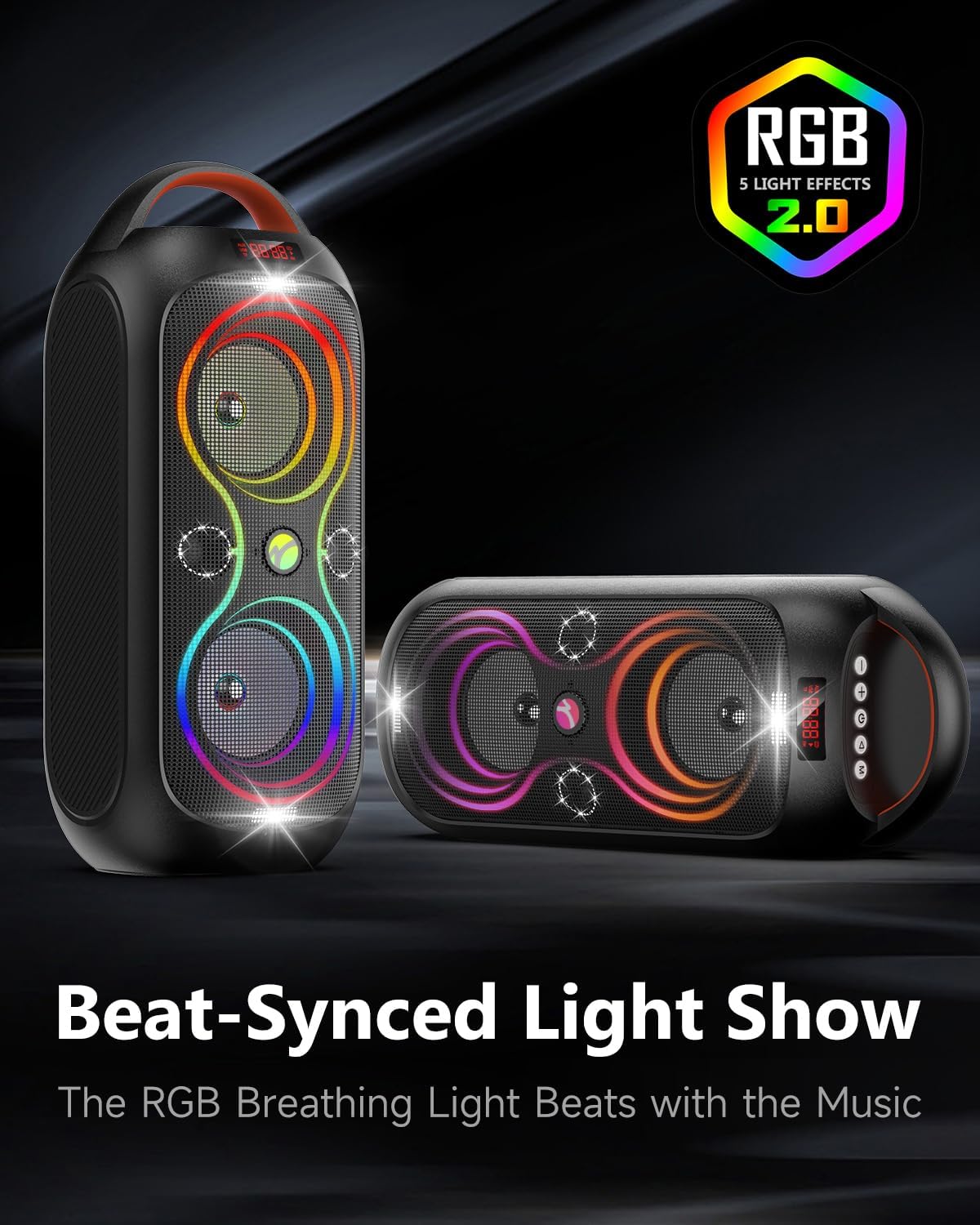 Portable Bluetooth Speakers with 120dB Loud Sound|Beat-Driven Light Show, 5 RGB Modes, Bluetooth 5.3, USB/TF/AUX/FM/Mic Input/TWS | Portable for Party, Camping, Tailgating, Backyard, Indoor Gatherings