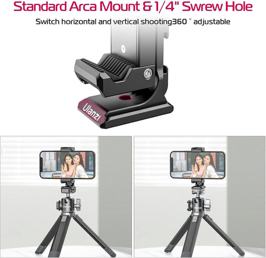ULANZI ST-27 Phone Tripod Mount, 360° Metal Phone Holder for Tripod w 3 Cold Shoes & Arca Port, Versatile Smartphone Adapter for iPhone 17 16, Desktop Tripods, and Live Streaming/Vlogging Setup