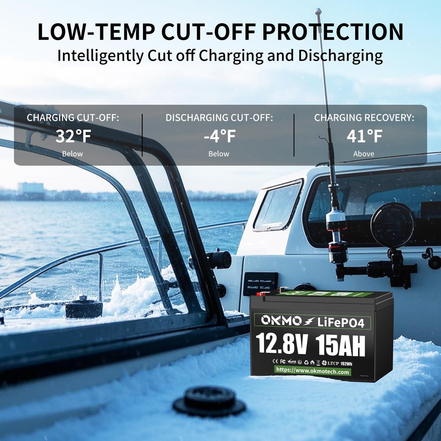12V 15Ah Lithium Battery, Rechargeable LiFePO4 4000+ Cycles Rechargeable Battery Built-in 12A BMS for Scooter, Power Wheels, Fish Finder, UPS, Lighting and More