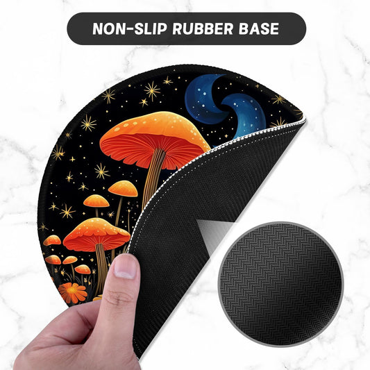 ITNRSIIET Round Mouse Pad with Stitched Edge Premium-Textured Waterproof Non-Slip Rubber Base Desktop Protection Mat Diameter 8.7 inches, Cat and Mushroom