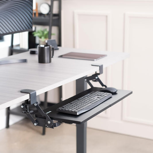 VIVO Large Clamp-on 27 (33 Including Clamps) x 11 inch Computer Keyboard and Mouse Tray with 12 Setting Swinging Height Adjustment, Platform Drawer for Typing, Black, MOUNT-KB08V