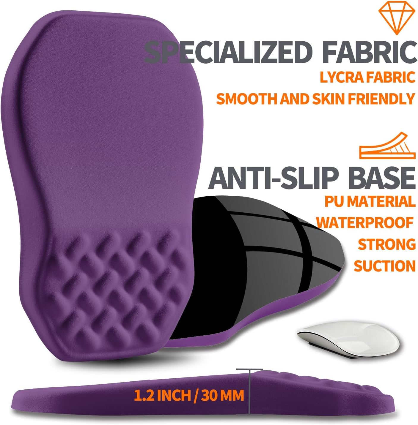 Ergonomic Slope Mouse Pad Wrist Support, Wrist Rest Mousepad for Carpal Tunnel Pain Relief with Massage Bulge and Slow Rebound Memory Foam (12x8 inch, Deep Purple)